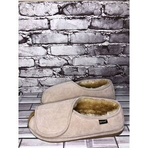 Old Friend Beige Peep Toe Strap Sheepskin Fur Slippers Men Sz 14-15M US/48EU